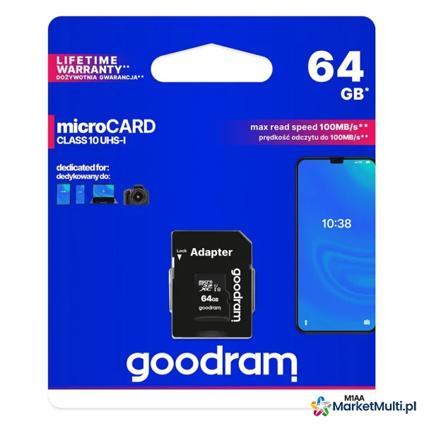 Karta pamięci Microcard 64GB micro SD XC UHS-I class 10 + adapter SD
