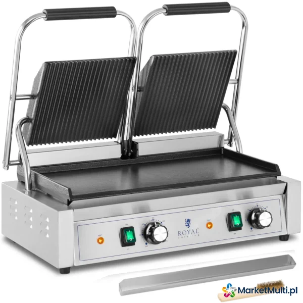 Grill kontaktowy podwójny z płytą gładką i ryflowaną 48 x 23 cm 3600 W