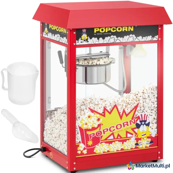 Maszyna urządzenie do prażenia popcornu retro TEFLON 1600 W 5-6 kg/h - czerwona