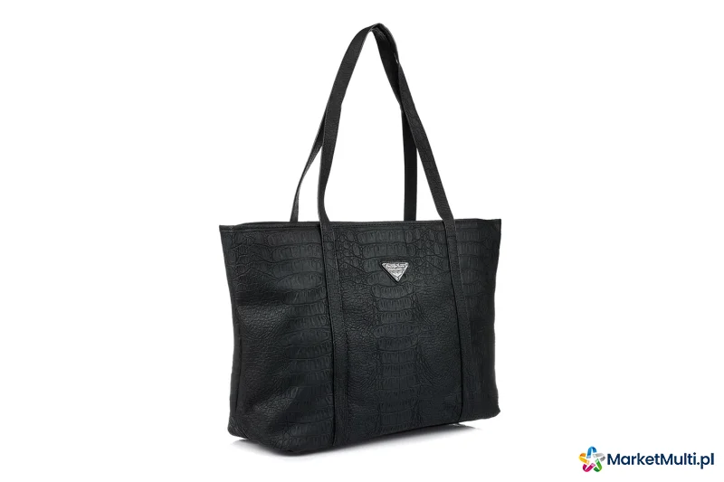 Czarna Duża Torebka Damska Shopper Listonoszka B70