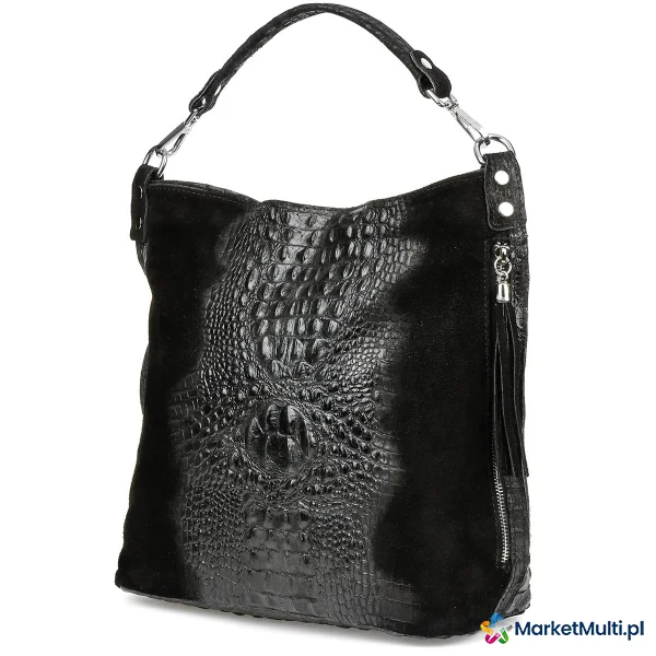 Czarna torebka skórzana zamszowa shopper W10