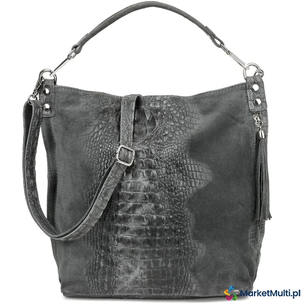 Szara torebka skórzana zamszowa damska shopper W10