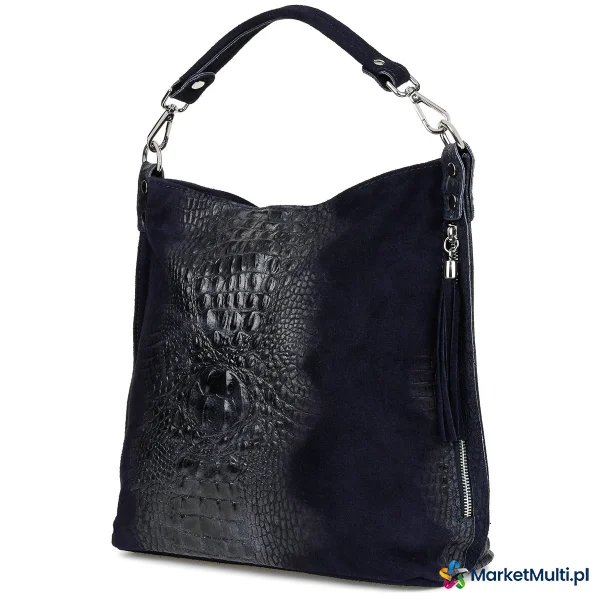 Granatowa torebka skórzana zamszowa shopper W10