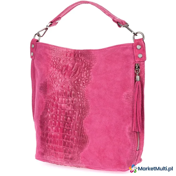 Fuksjowa torebka skórzana zamszowa shopper W10