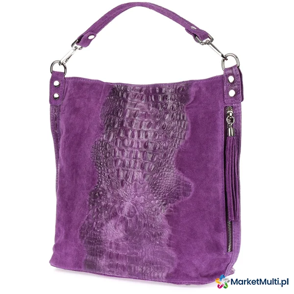 Fioletowa torebka skórzana zamszowa shopper W10