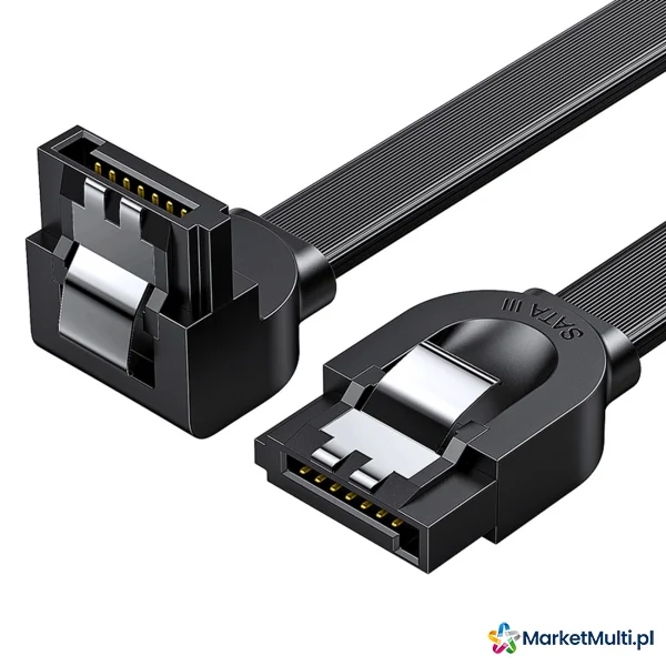 Kabel przewód płaski kątowy SATA 1.0-3.0 do 5Gb/s 0.5m - czarny