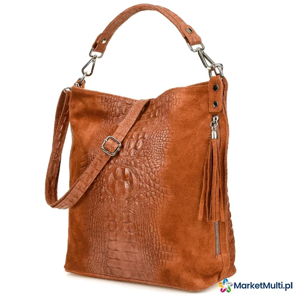 Brązowa torebka skórzana zamszowa shopper W10