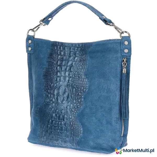 Jeansowa torebka skórzana zamszowa shopper W10